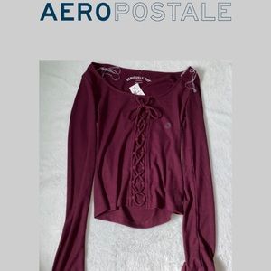 Magenta purple burgundy tiefront long sleeve tee S